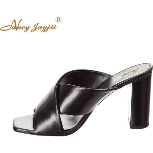 Woman Shoes Adult Slippers Black Solid Super High Square heel Outside Summer Basic Casual Fashion Leisure Classic Nancyjayjii