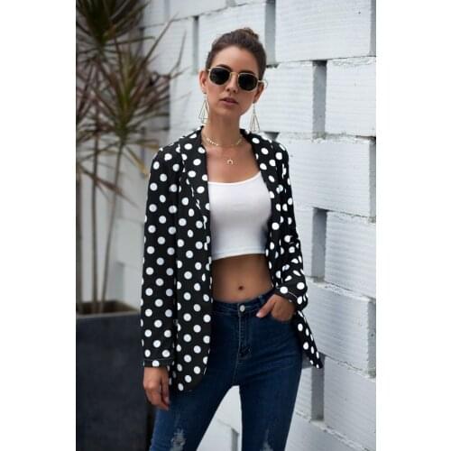 2020 Autumn Women Polka Dot Blazers Long Sleeve Notched Office Lady Coat Fashion Women Clothes