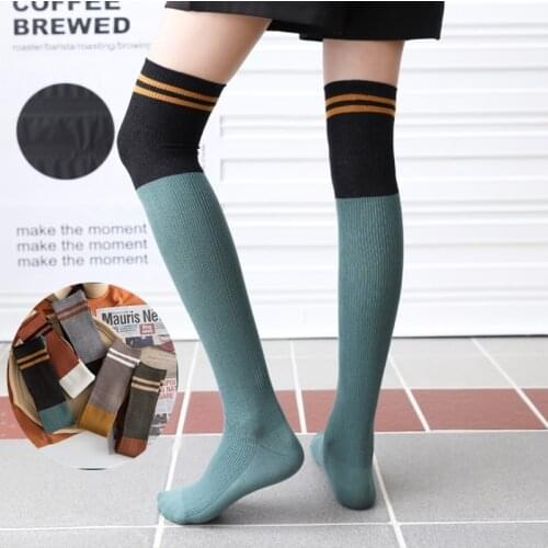 New Cotton Medias Striped Overknee Socks Women Black Thigh High Socks White High Stockings Knee Socks Girls Ladies Long Socks