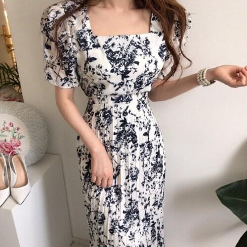 Dresses For Women 2021 Summer Elegant Women Print Slim Short Sleeve Pleated Bandage Dress