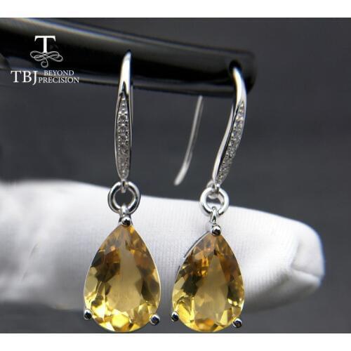 TBJ,Water Drop 5ct Genuine Brazil citrine gemstone Dangle hook Earrings Pure 925 Sterling Silver Fine Jewelry For Women