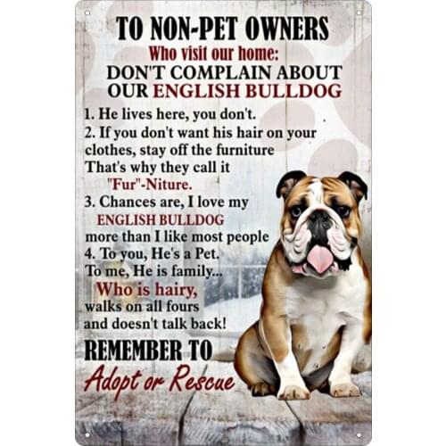 English Bulldog Tin Sign Old Fashioned Poster Bar Family Cafe Rustic Wall Decoration for Non-Pet Owners 8x12 Inches