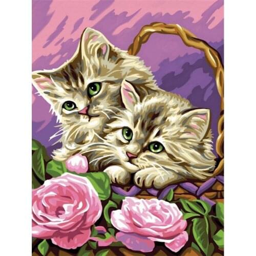 Animal Cat Printed Water-Soluble Canvas 11CT Cross Stitch Embroidery Kit DMC Threads Hobby Handicraft Painting Sewing Adults