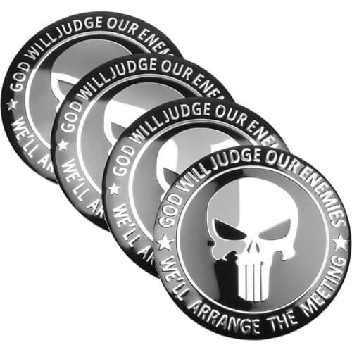 4pcs 56mm Punisher Skull Logo Aluminum alloy Car wheel center hub caps Aluminum Emblem Badge Sticker Car styling Accessory