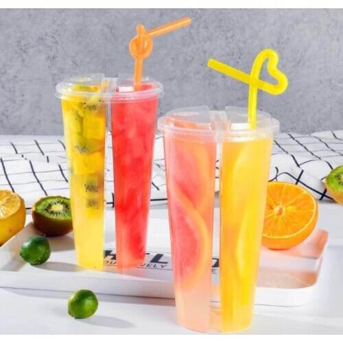 700ml Creative Special Thickness Double Grid Disposable Plastic Cup Hot Cold Drink Juice Share cup Couple sharing cup SN1239
