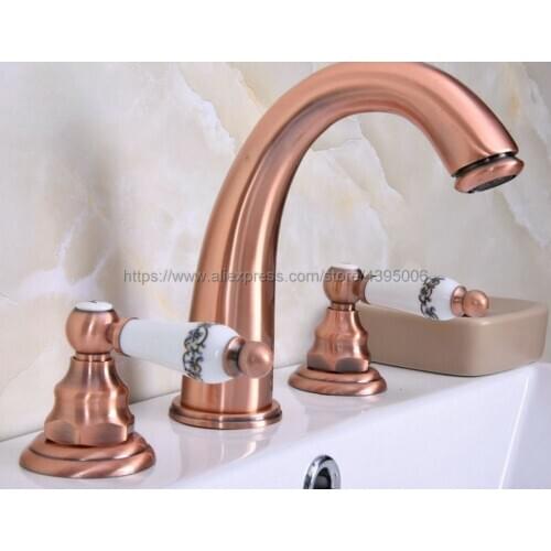 Antique Red Copper 8" Widespread Bathroom Basin Sink Faucet Deck Mount Dual Handles Mixer Taps Brg062