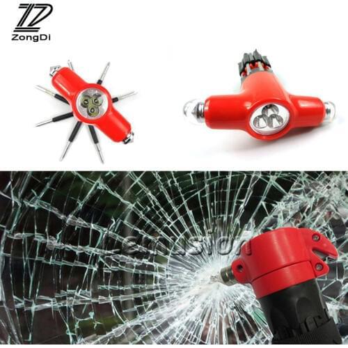 ZD 1Pc Car Multi-function Safety Hammer With LED Styling For BMW e46 e39 Audi a3 VW polo Lada accessories Emergency Escape Tool