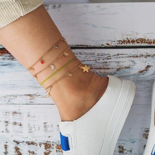 Tocona 4Pcs/set Layered Bohemian Star Sea Horse Pendant Anklet Bracelet on the Leg Boho Anklet Jewelry Accessories C04109