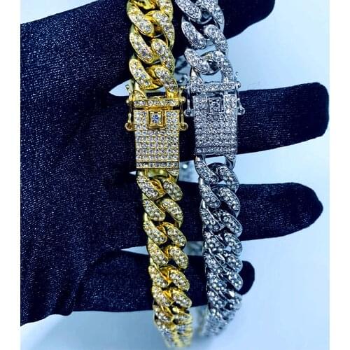 Hip Hop Iced Out Paved Rhinestones 13MM Full Miami Curb Cuban Chain CZ Bling Rapper Necklaces For Men Jewelry