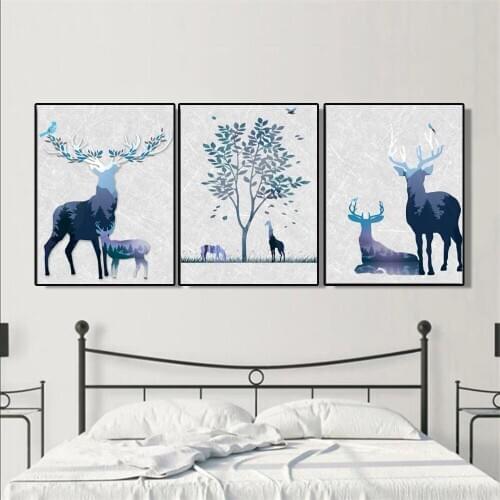 Decoration for Home Room Decor Set 3 Pieces Canvas Painting for Interior Deer Picture for Home Design Frameless Printing