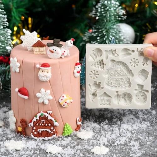 Christmas House Snow Elk Mould Silicone Mold Fondant Cake Decorating Tool Gumpaste Sugarcraft Chocolate Forms Bakeware