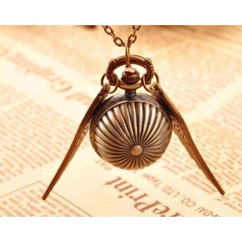 Freeshipp Mini Antique Vintage Brown Wing Little Pumpkin Ball Metal Steampunk Quartz Necklace Pendant Chain Small Pocket Watches