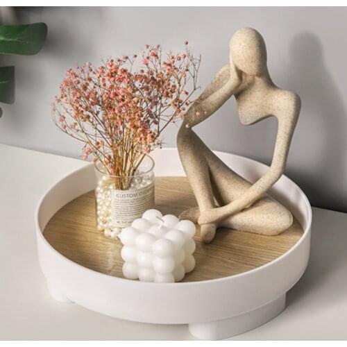 Ins Nordic Plastic Round Storage Tray Tableware White Ring Tray Decorative Jewelry Desktop Wedding Serving Tray Home Decor