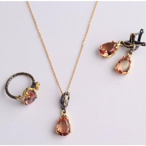 Flower Drop Shaped Zultanite Jewelry Set, Woman Silver Zultanite Ring + Necklace + Earrings,Handmade Woman Silver,color changing