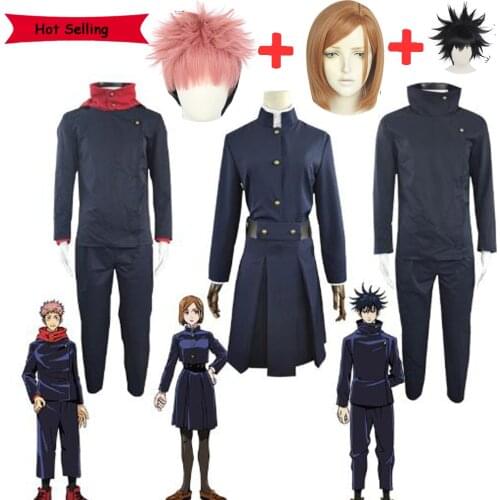 Hot Anime Jujutsu Kaisen Cosplay Costumes Itadori Yuji Wigs Itadori Yuji Kugisaki Nobara Fushiguro Megumi Uniform Set Headwear