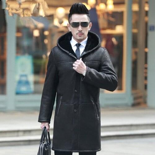Leather Jacket Men Sheep Shearing Winter Coat Men Real Fur Coat Sheepskin Mens Leather Jacket Jaqueta De Couro P1268-1 YY948
