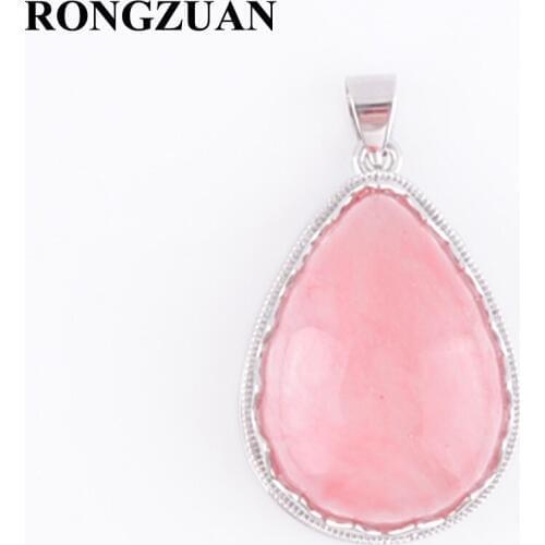Natural Stone Pendant Quartz Water Drop Watermelon Red Bead Pendants Necklace Fashion Jewelry for Women Gift Chain 18" TN3726