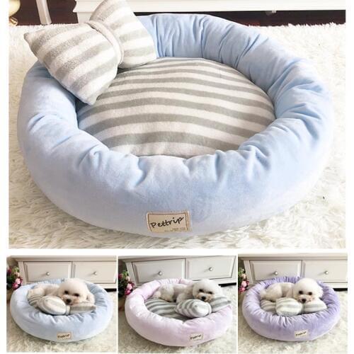 Cute Candy Color Pets Cat Dogs Bed Mats High Quality Winter Autumn Warm Plush Striped Small Medium Dog Sofas Beds Mat Cats Nest