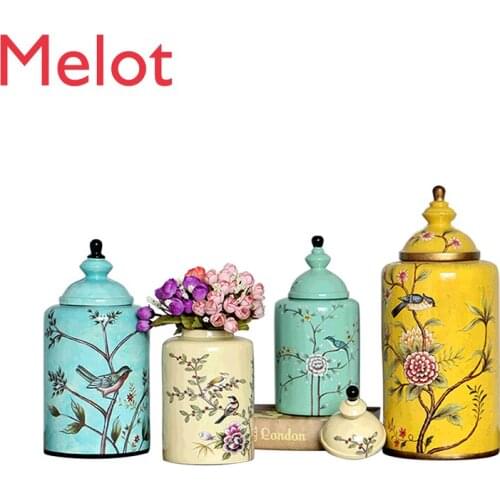 Fashion European Style Luxury Pastoral Style Crafts Flowers and Birds Ceramic Pot Ornaments Simple Home Decorations Ornaments