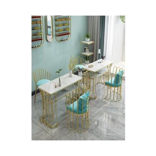 Table and chair set combination net red sofa chair iron marble double deck manicure table gold