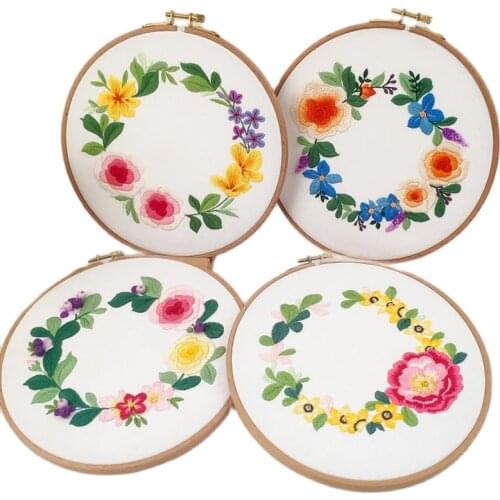 Needlework DIY Embroidery Kit with Frame Flower Pattern Printed Cross Stitch Handmade Sewing Art Painting Home Decor Gift