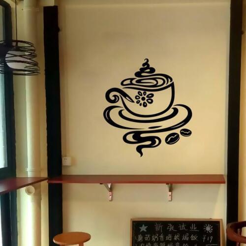 Coffee Cup Art Stickers Restaurant Kitchen Removable Vinyl Wall Stickers DIY Home Decor Waterproof Wallpaper JG3113