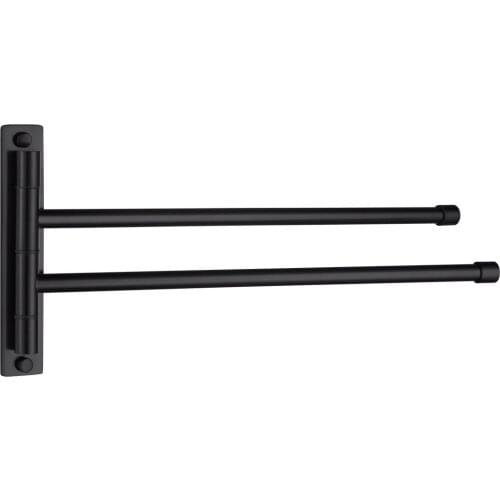 Stainless steel non-perforated towel bar, movable rotating folding towel bar, multi-bar black bathroom pendant