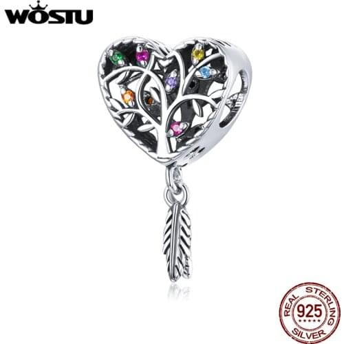 WOSTU 925 Sterling Silver Colorful Tree of Life Pendant Charm Fit Original Bracelet DIY Necklace Pendant Jewelry CQC1768