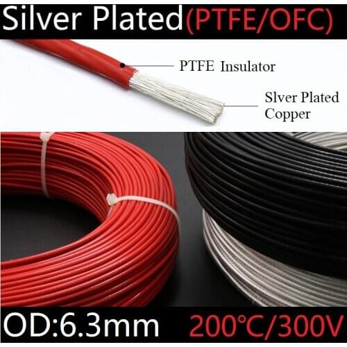PTFE Silver Plated Wire OD 6.3mm Insulated High Temperature Soft Electron Cable OFC Copper DIY Headphone Singal Line Colorful