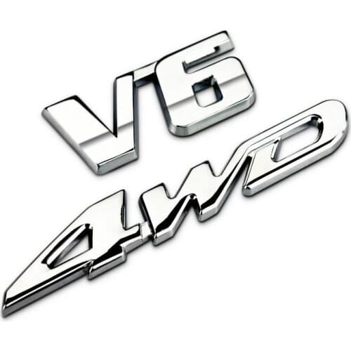 Car Styling Decoration ABS Silver V6 AWD Car Front Tail Emblem Sticker Car Side Panel Car Body Badge Auto Sticker