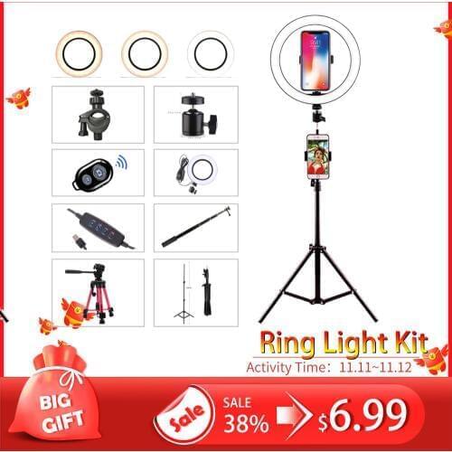 LED Ring Light 16cm 26cm 5600K 64 LEDs Selfie Ring Lamp Photographic Lighting With Tripod Phone Holder USB Plug Photo Studio