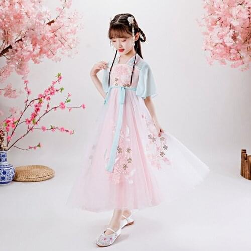 Traditional Chinese Dance Costumes For Girls Ancient Opera Tang Dynasty Han Ming Hanfu Dress Child Clothing Folk Dance Children