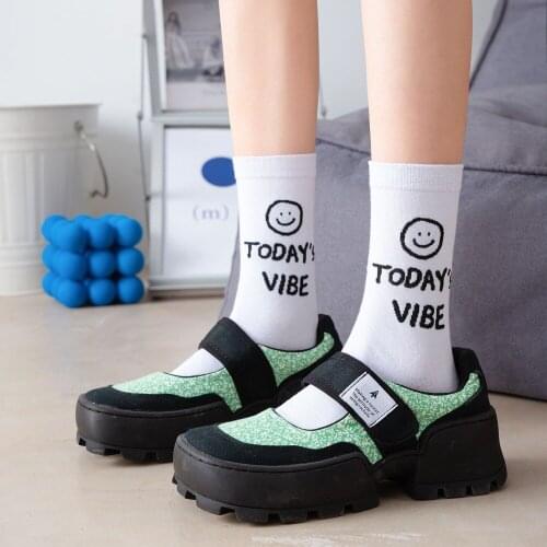 Spring/Summer English Alphabet White Series Middle Tube Trendy Womens Socks Wild Korean Style European And American Street Styl