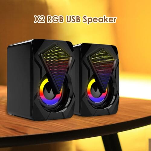 X2 USB Powered Computer Speakers 3Wx2 Subwoofer Multimedia Bass Speakers with RGB Light for Desktop Laptop PC