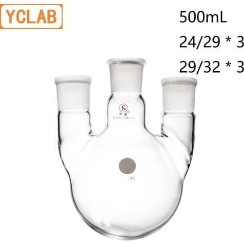 YCLAB 500mL 24/29 * 3 & 29/32 * 3 Distillation Flask Straight Shape with Three Necks Standard Ground Mouths Distilling