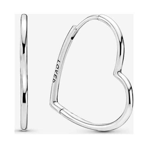 2021 Free Shipping Authentic 925 Sterling Silver Asymmetrical Heart Hoop Earrings For European Women DIY Jewelry Popular Earring