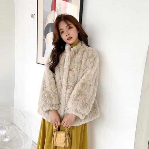 Women Winter Thick Warm Fluffy Faux Fur Coats Jackets Female Short Furry Rex Rabbit Fur Outerwear Ladies Casual Loose Overcoat