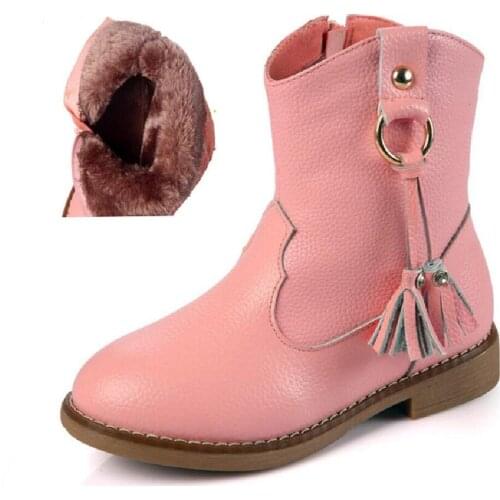 Winter Girls Shoes Fashion Snow Boots With Thick Plush Top Quality Genuine Leather For Girls & Toddler Children Size 26-37