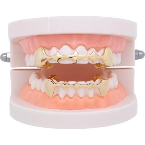 Hip Hop Gold Teeth Grillz For Men Women Top Bottom Vampire Fang Grills On Tooth Cosplay Party Teeth Caps Fashion Body Jewelry