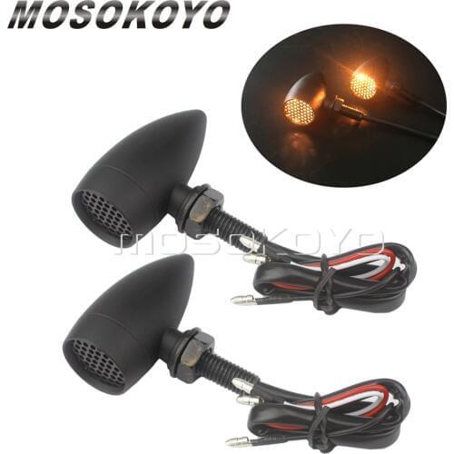 1 Pair Vintage Motorcycle Bullet Turn Signal Blinker For Harley Bobber Yamaha BMW Custom 12v Mesh Grille Cover Indicator Lights