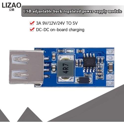 1PCS 9V/12V/24V to 5V DC-DC step-down car charger USB car charger 3A output buck regulator power supply module WAVGAT