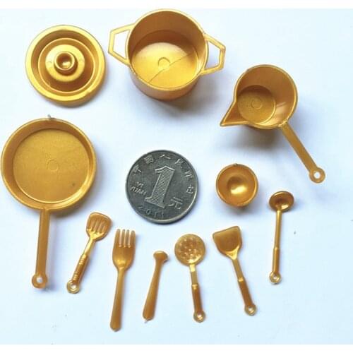 10pcs/set mini tableware 1:12 Dollhouse Miniature Figure Fork Pot Kitchen Food Toys Decor Accessories Dolls Pretend Play Toys Go