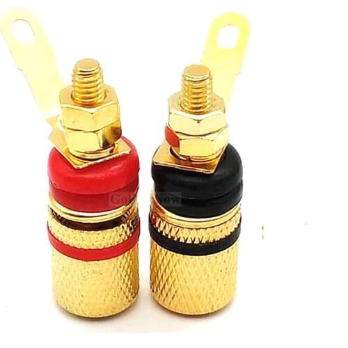 4 pcs Black+Red Gold Plated Audio speaker Binding Post Amplifier terminal for 4mm Banana jack socket connector