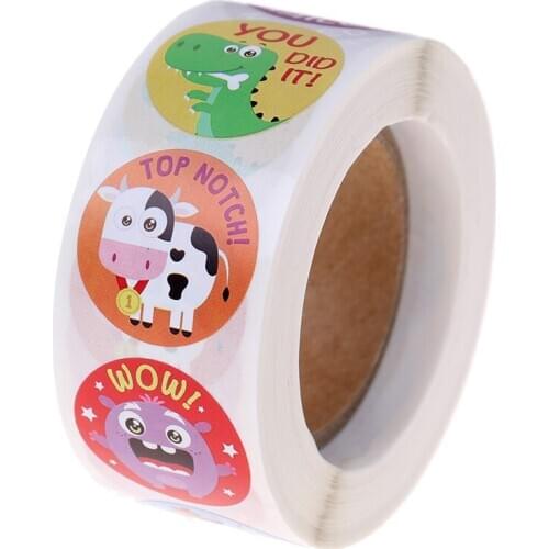 500PCs/roll Reward Stickers Encouragement Sticker Roll for Kids Motivational Stickers with Cute Animals for Students Teachers