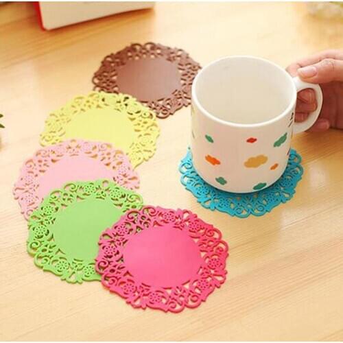 6 Pcs Lace Flower Doilies Silicone Coaster Tea Cup Mats Pad Insulation Placemat