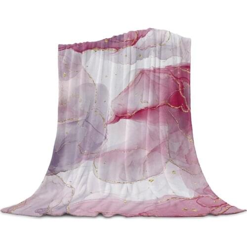 Watercolor Pink Marble Throw Blanket for Sofa Christmas Decoration Bedspread Portable Microfiber Flannel Blanket