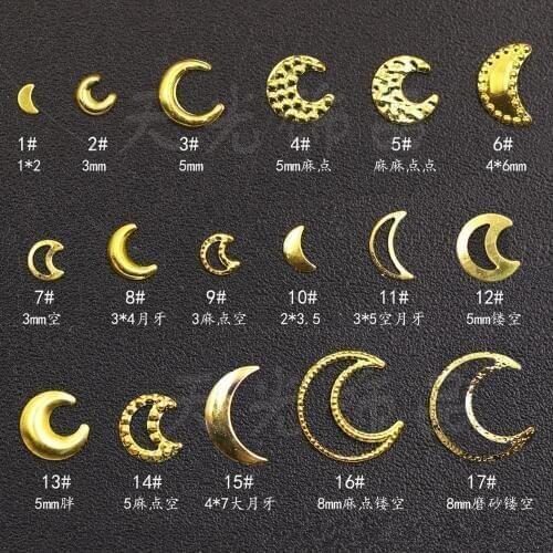 1000pcs/Pack Moon Hollow 3D Curved Stick Tip Nail Art Decorations Accessory Metal Rivet Stud jewelry Japanese Style Nail Charm