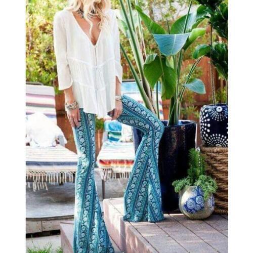 Womens Pants Boho Long Trousers Ladies Clothing Casual Silm Sexy Vintage Printed Wide leg Pant Bottom Legging Soft Flare Pants