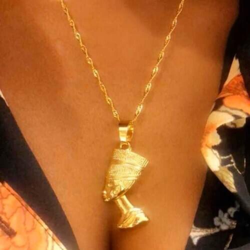 Egyptian Queen Nefertiti Necklace Chain Unisex Gold African Necklace For Women Jewelry Stainless Steel Black History Month Gifts