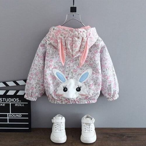 Lovely Girls Jacket Cartoon Rabbit Children Kids Outerwear Autumn Spring Hooded Windbreaker
